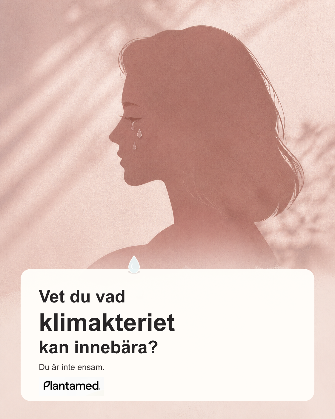 Kvinna i siluett med texten Vet du vad klimakteriet kan innebära?