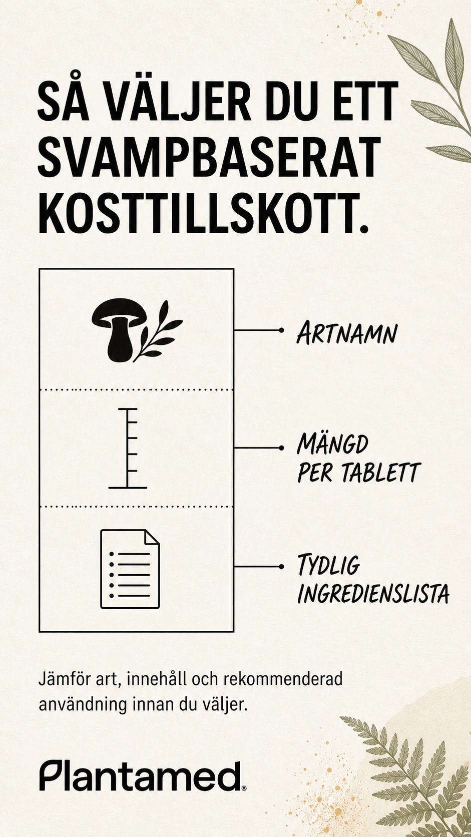 Så väljer du ett svampbaserat kosttillskott: artnamn, mängd per tablett och tydlig ingredienslista